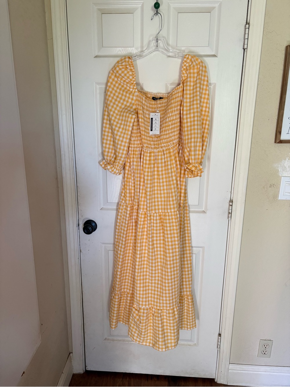 Gingham Smocked Maxi Dress in Yellow